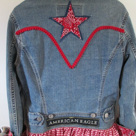 Upcycled Vintage Levi Iconic Type 1 Jean Jacket, American Theme, Reworked Denim - Picture 14 of 14